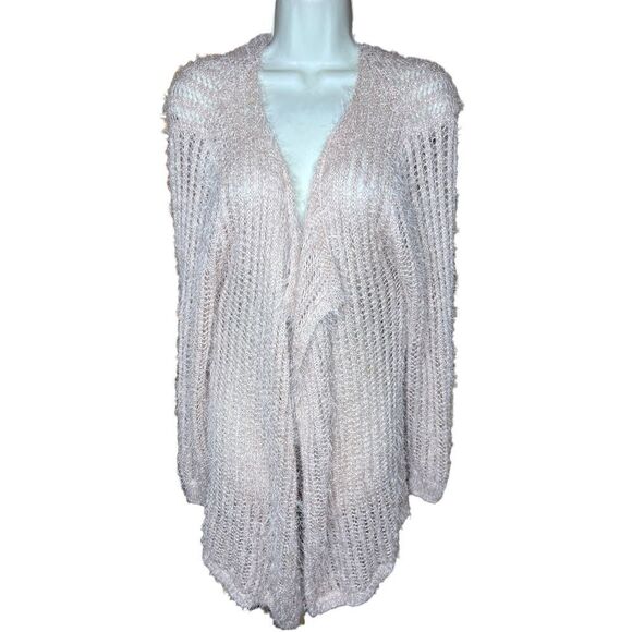 Anthropologie Sunday in Brooklyn Blush Pink Eyelash Open Front Cardigan Size Med - Picture 1 of 6
